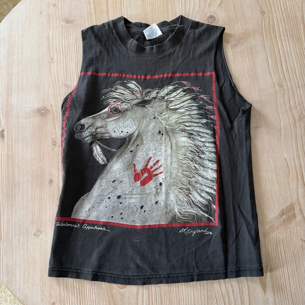 Women's Bk England Appaloosa Horse Cutoff Shirt Sz‎ Small Sleeveless Distressed - Picture 3 of 8